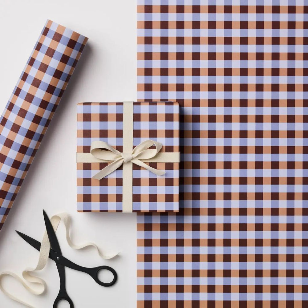 Blue & Burgundy Gingham Gift Wrap