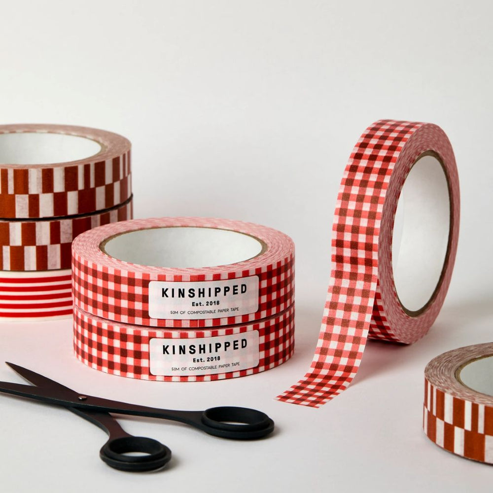 Red Gingham Paper Tape - 50m