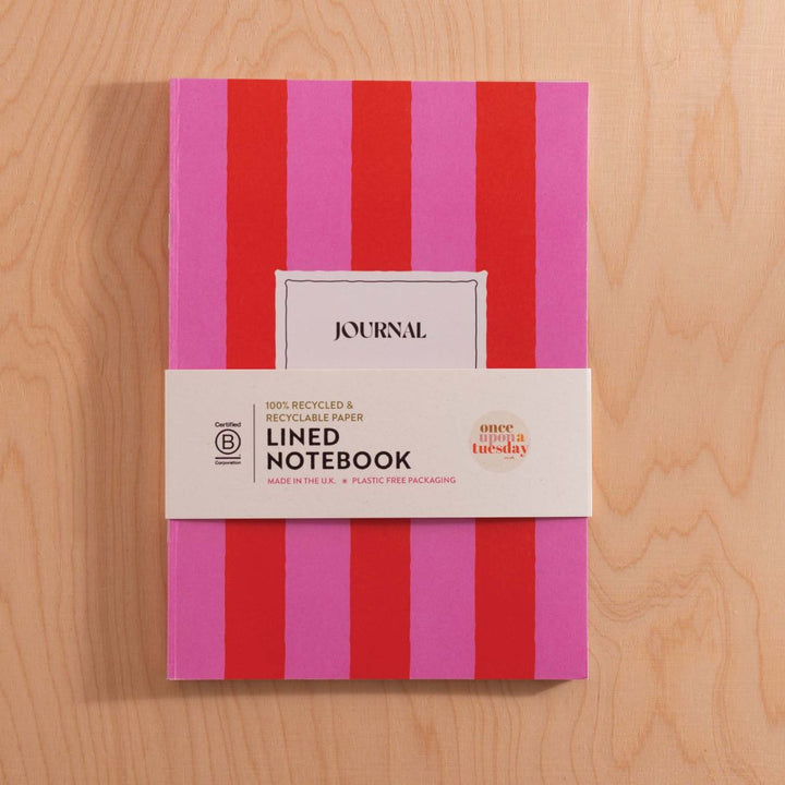 A5 Hot Pink Stripe Lined Notebook