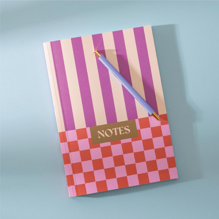 A5 Lay Flat Checks & Stripes Lined Notebook