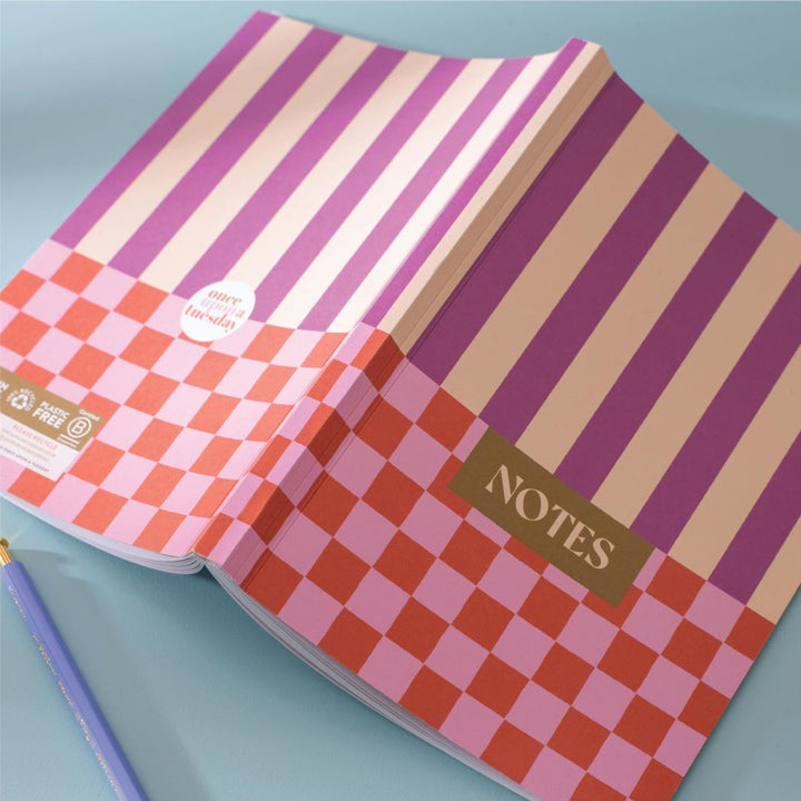 A5 Lay Flat Checks & Stripes Lined Notebook