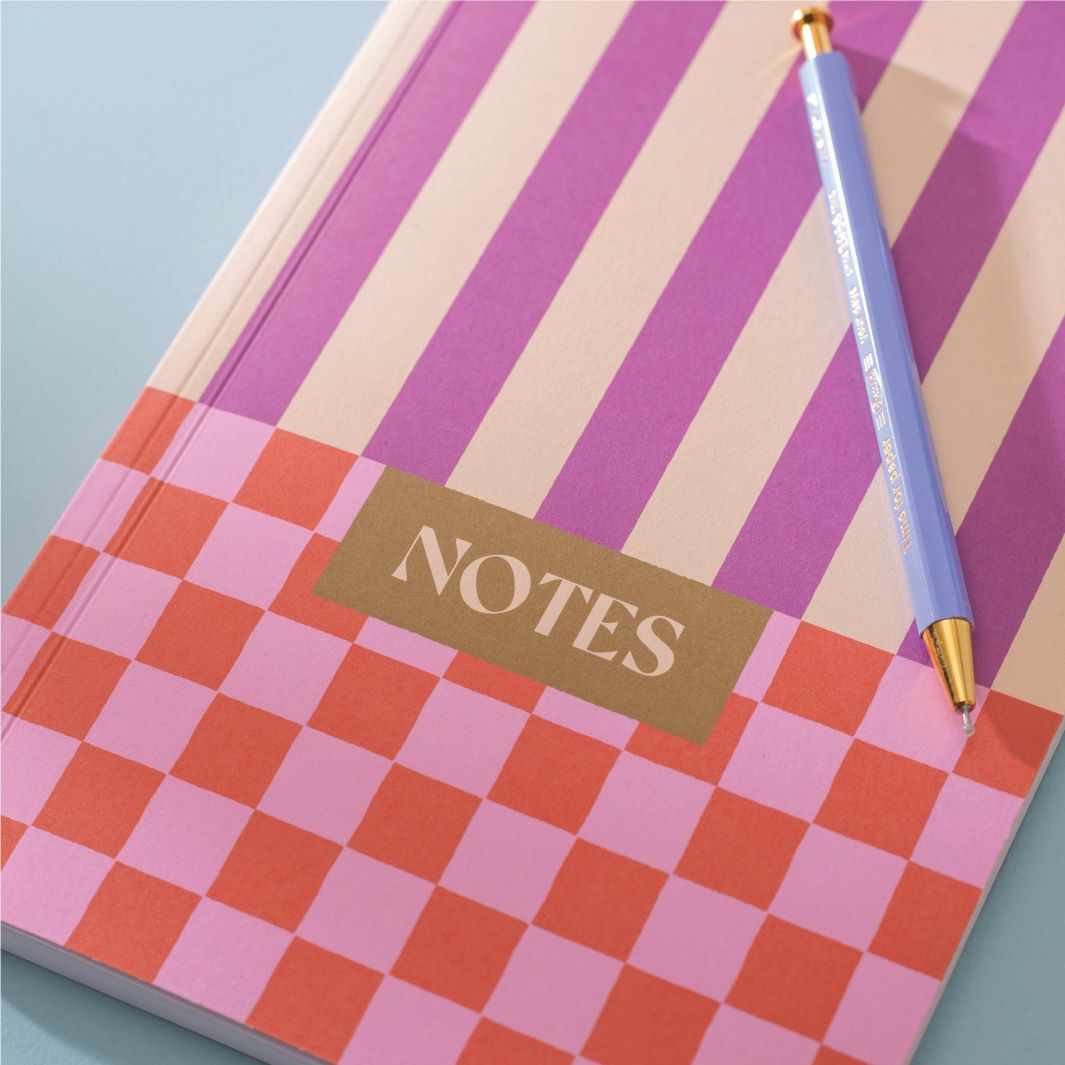 A5 Lay Flat Checks & Stripes Lined Notebook