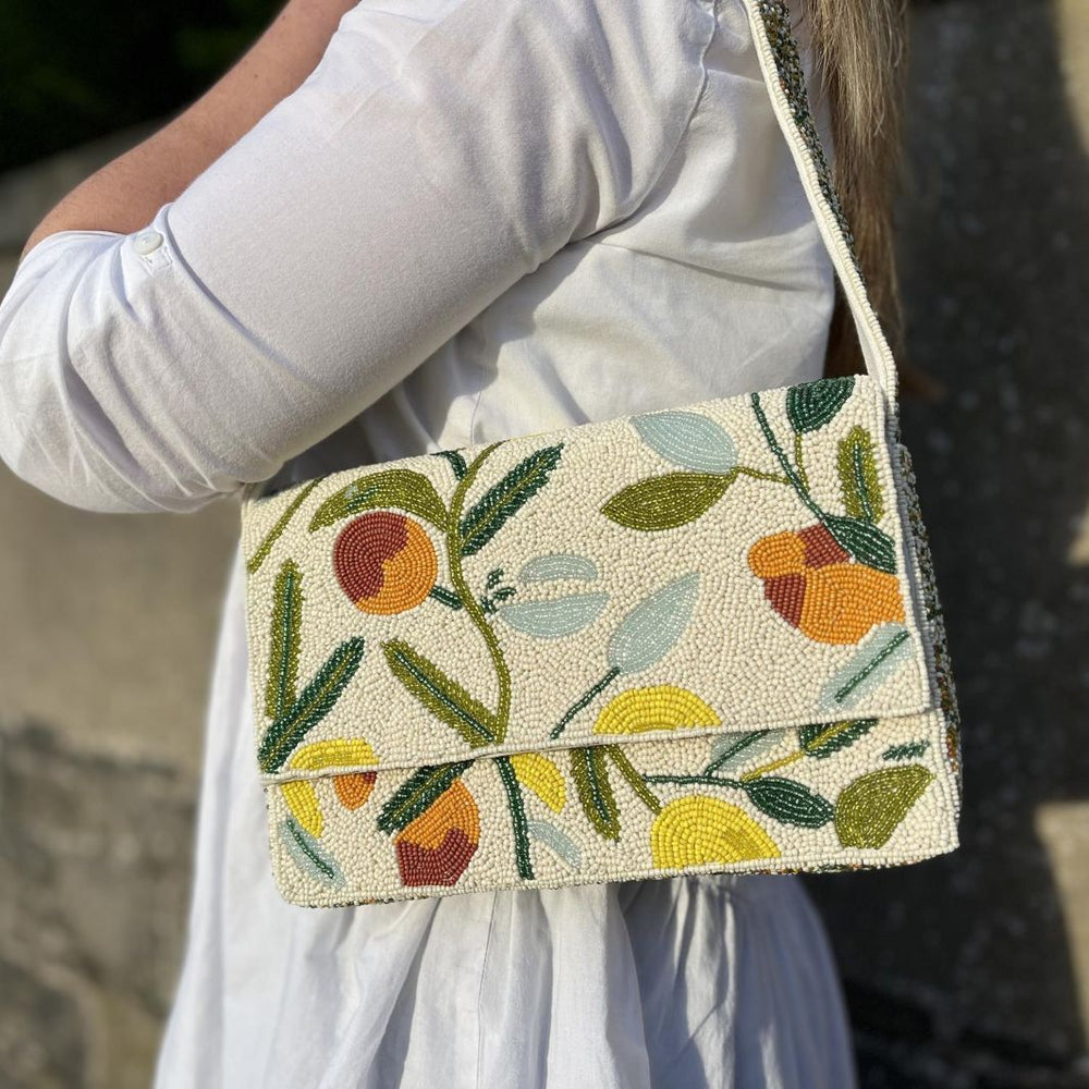 Hand-Beaded Orange and Lemon Shoulder Bag