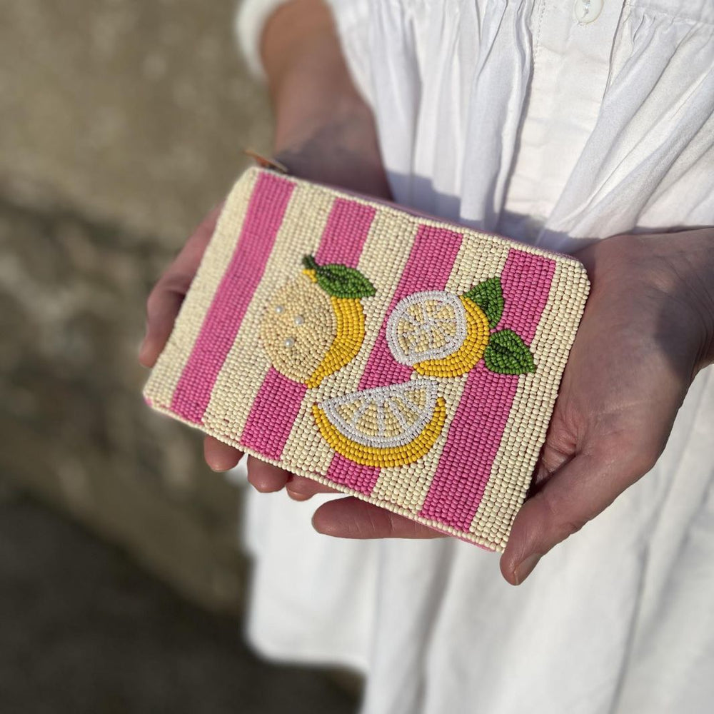 Hand Beaded Lemons Stripe Purse