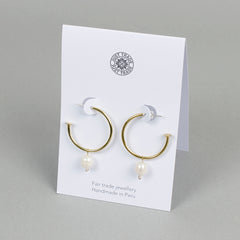 Pearl Brass Hoop Studs - Medium