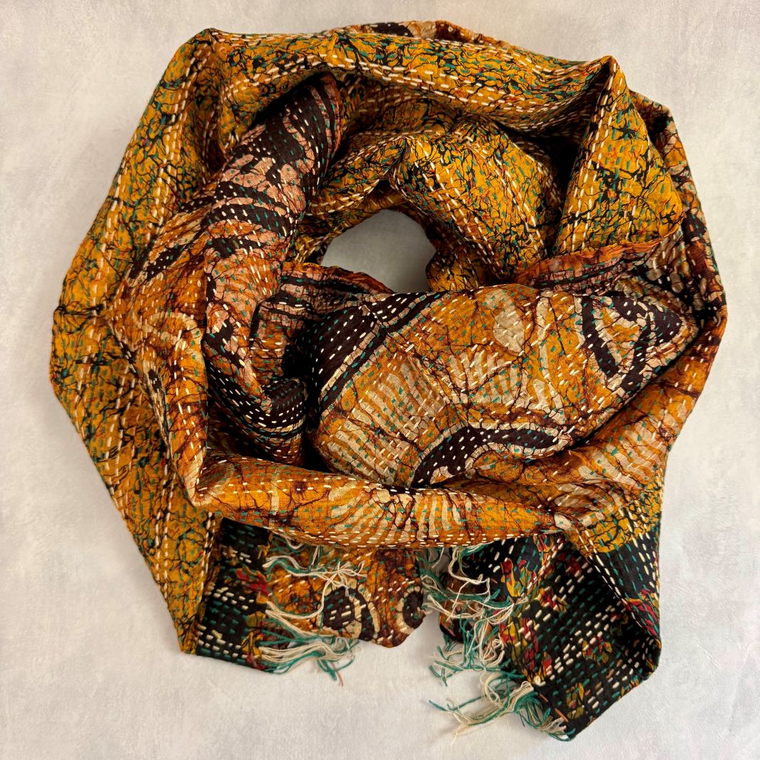 Upcycled Silk Kantha Stitch Scarf