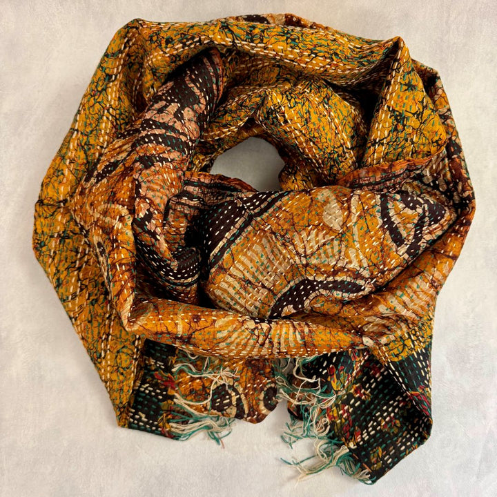Upcycled Silk Kantha Stitch Scarf