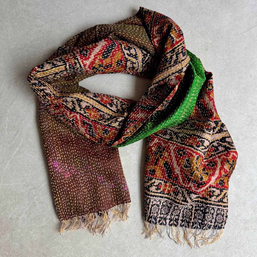Upcycled Silk Kantha Stitch Scarf