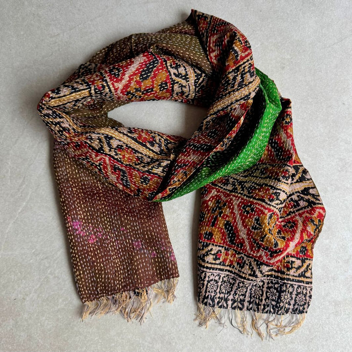 Upcycled Silk Kantha Stitch Scarf