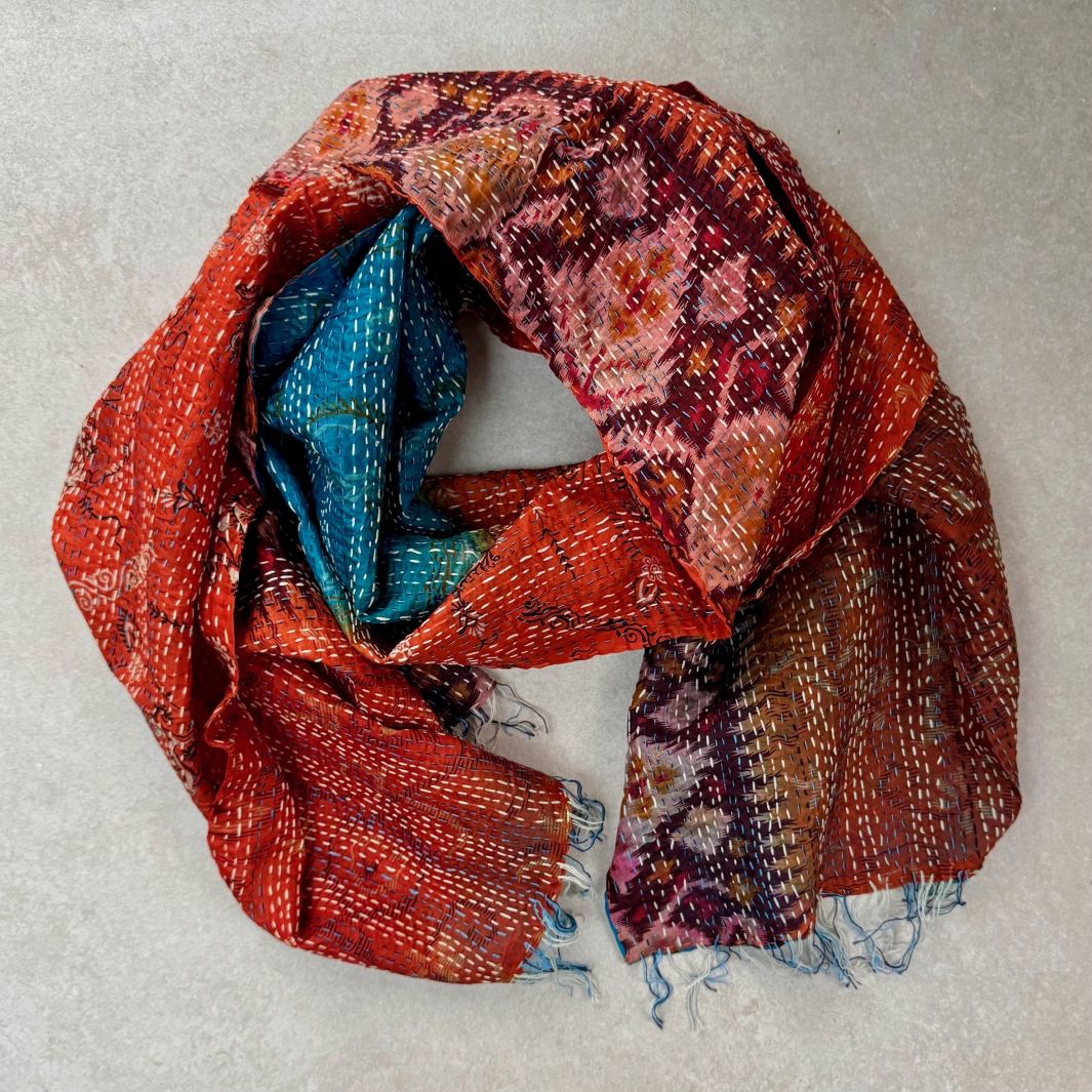 Upcycled Silk Kantha Stitch Scarf