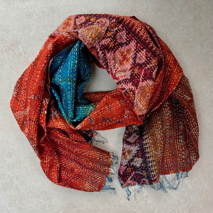 Upcycled Silk Kantha Stitch Scarf