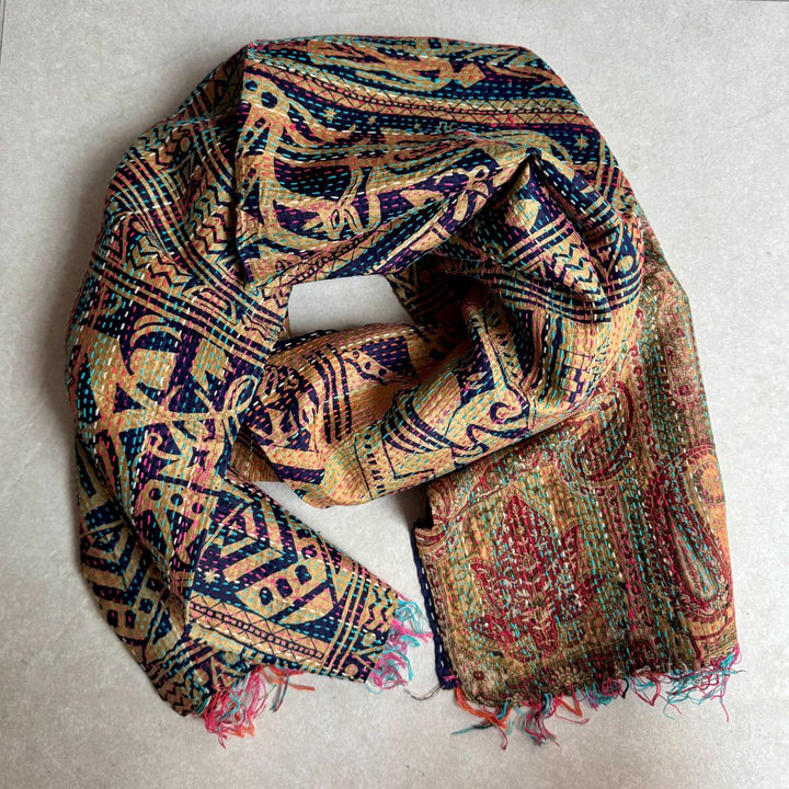 Upcycled Silk Kantha Stitch Scarf