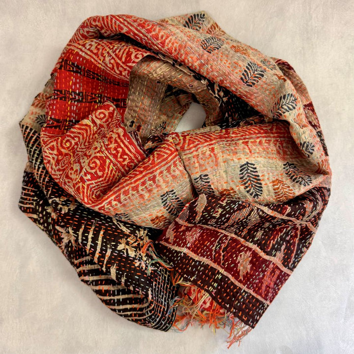 Upcycled Silk Kantha Stitch Scarf