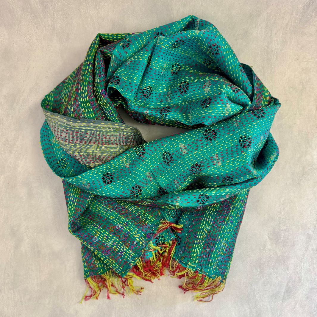 Upcycled Silk Kantha Stitch Scarf