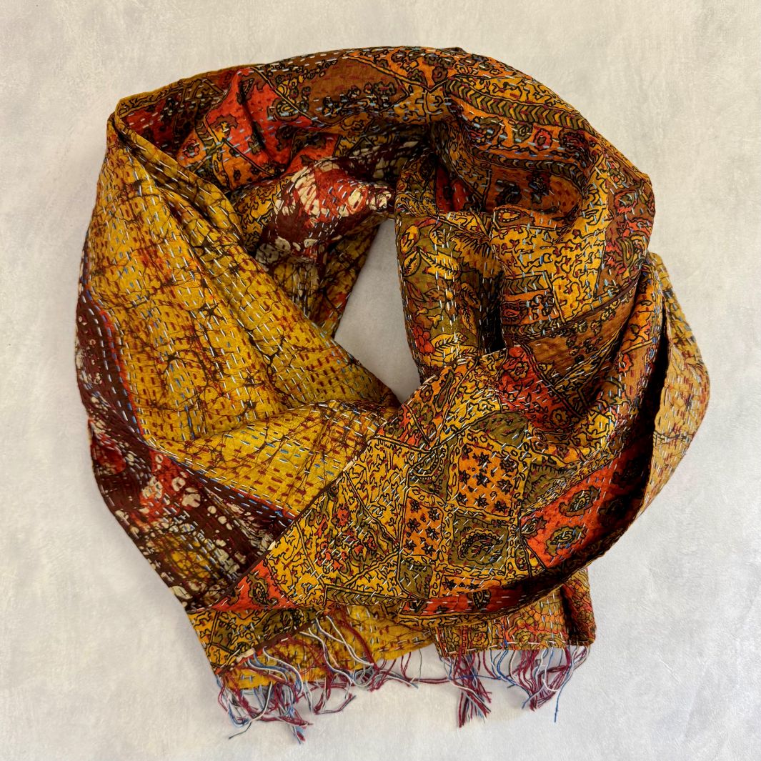 Upcycled Silk Kantha Stitch Scarf