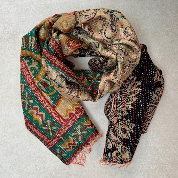 Upcycled Silk Kantha Stitch Scarf
