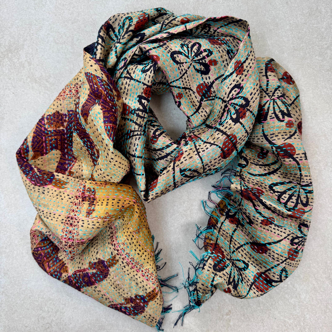 Upcycled Silk Kantha Stitch Scarf