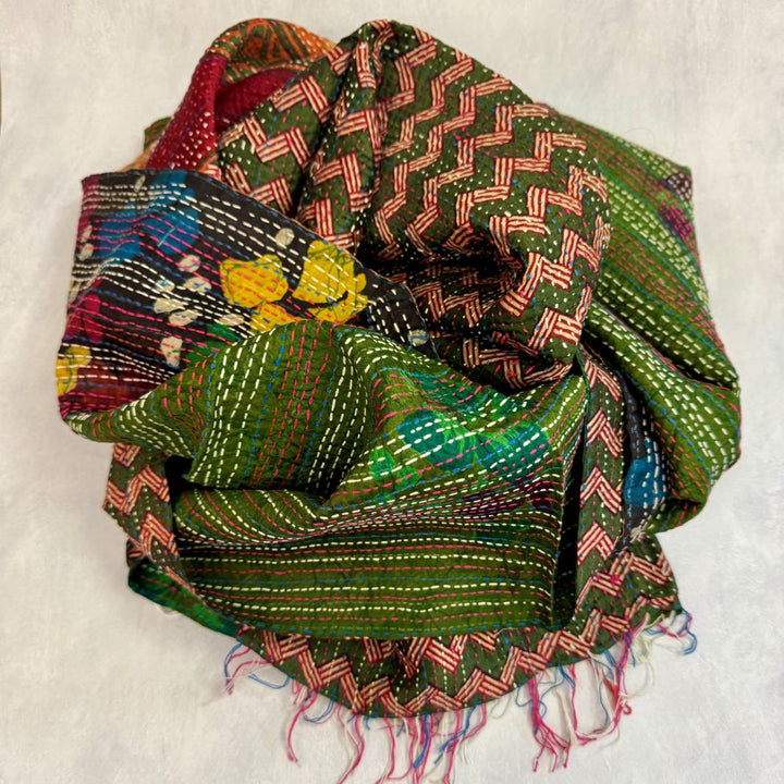 Upcycled Silk Kantha Stitch Scarf
