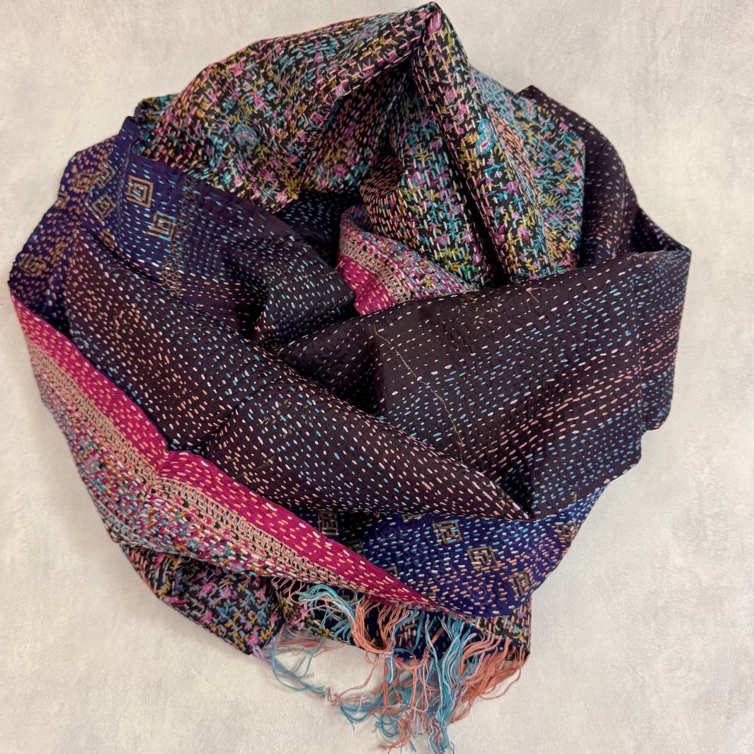 Upcycled Silk Kantha Stitch Scarf