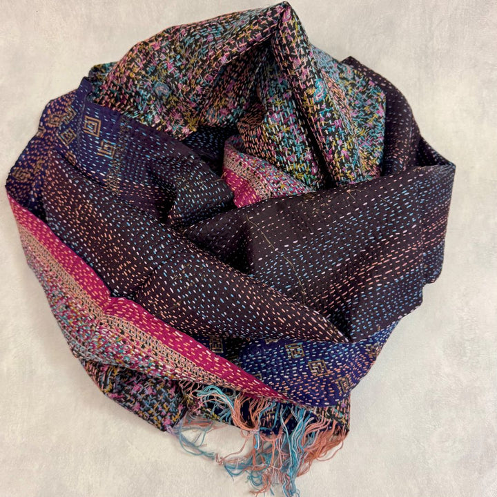 Upcycled Silk Kantha Stitch Scarf