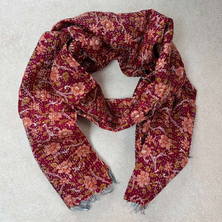Upcycled Silk Kantha Stitch Scarf
