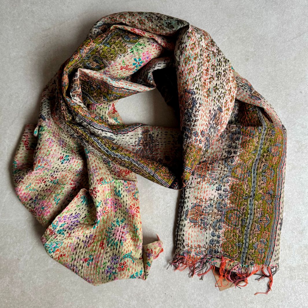 Upcycled Silk Kantha Stitch Scarf