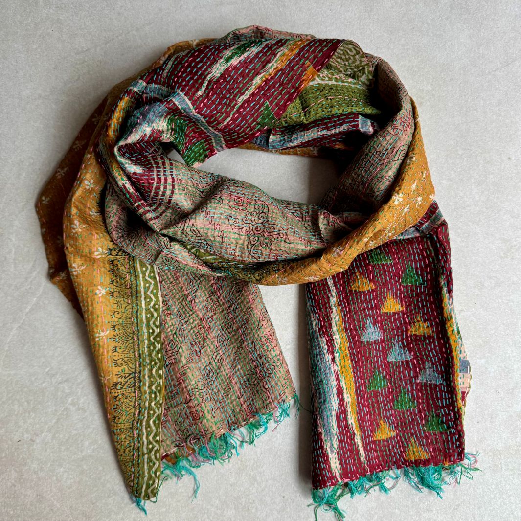Upcycled Silk Kantha Stitch Scarf