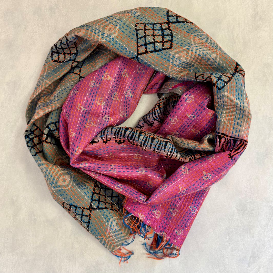 Upcycled Silk Kantha Stitch Scarf