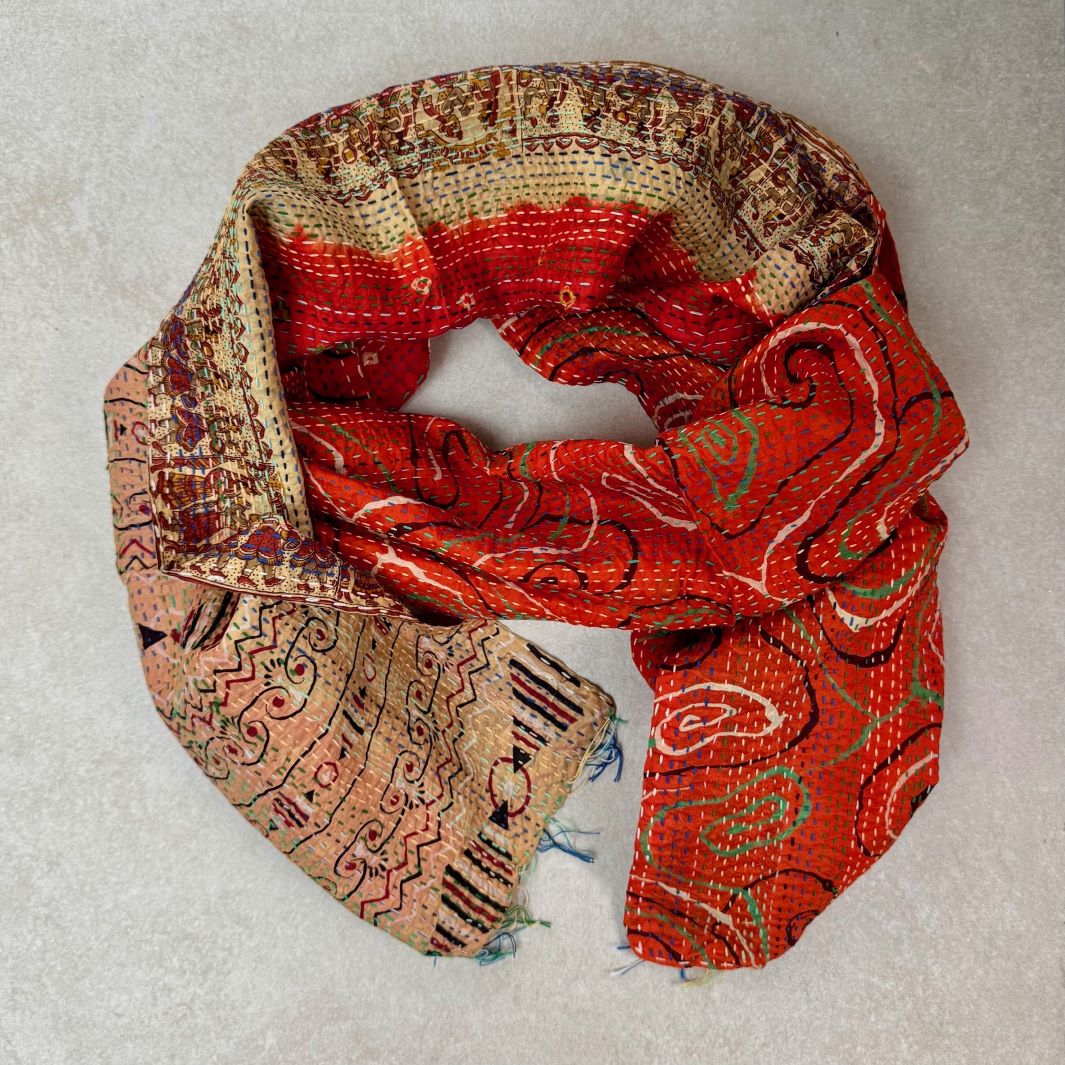 Upcycled Silk Kantha Stitch Scarf