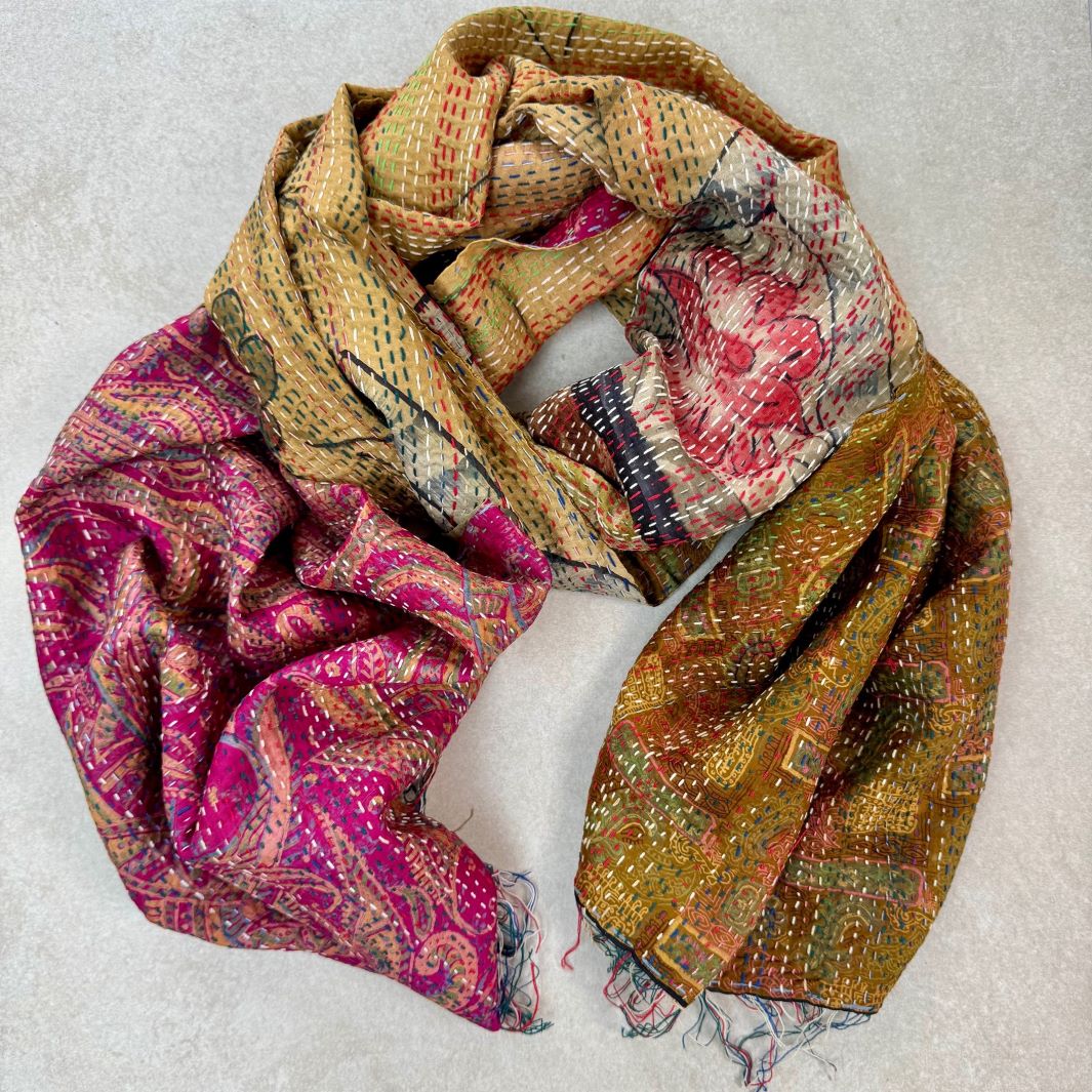 Upcycled Silk Kantha Stitch Scarf