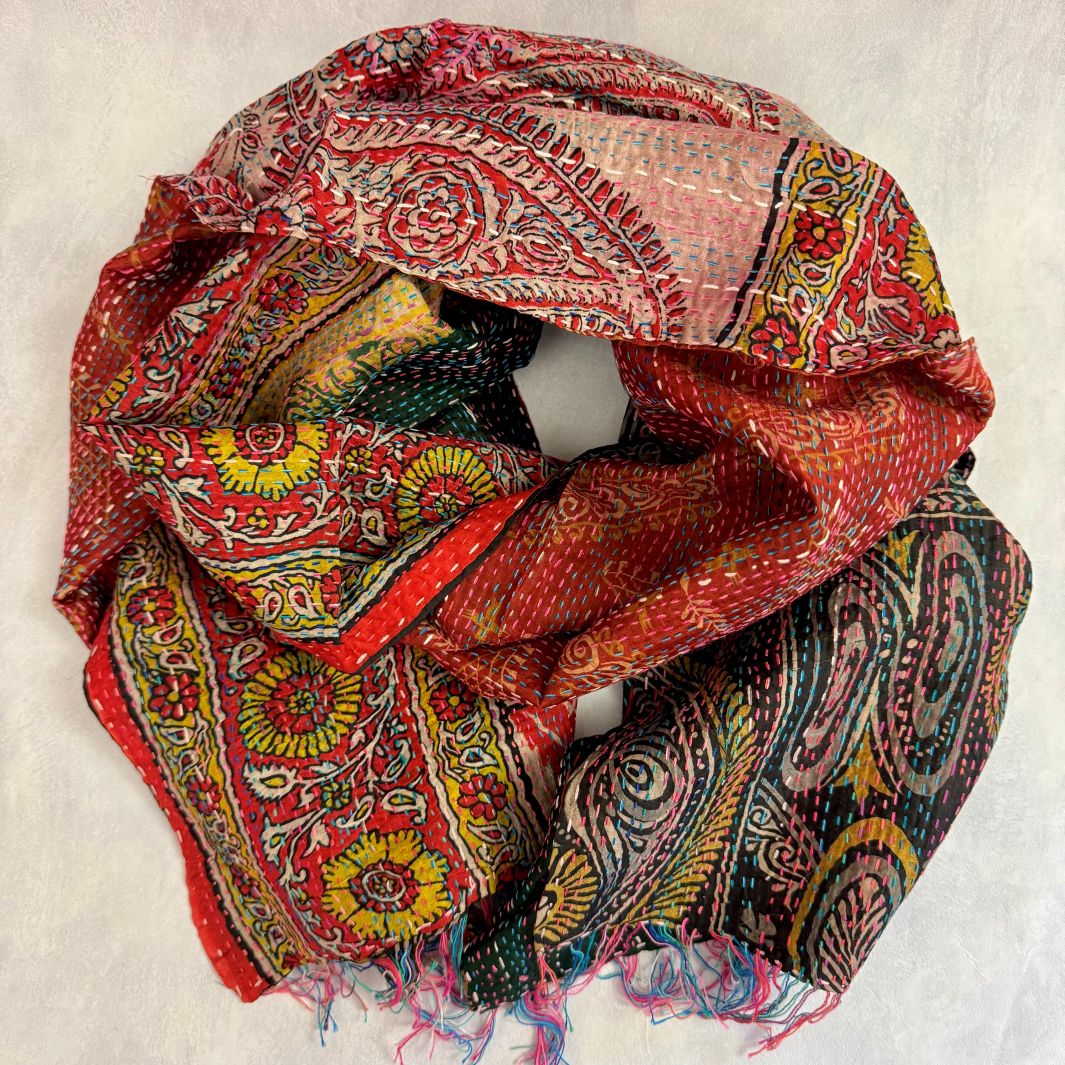 Upcycled Silk Kantha Stitch Scarf