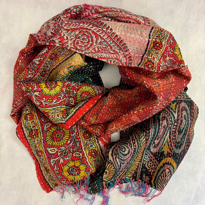 Upcycled Silk Kantha Stitch Scarf