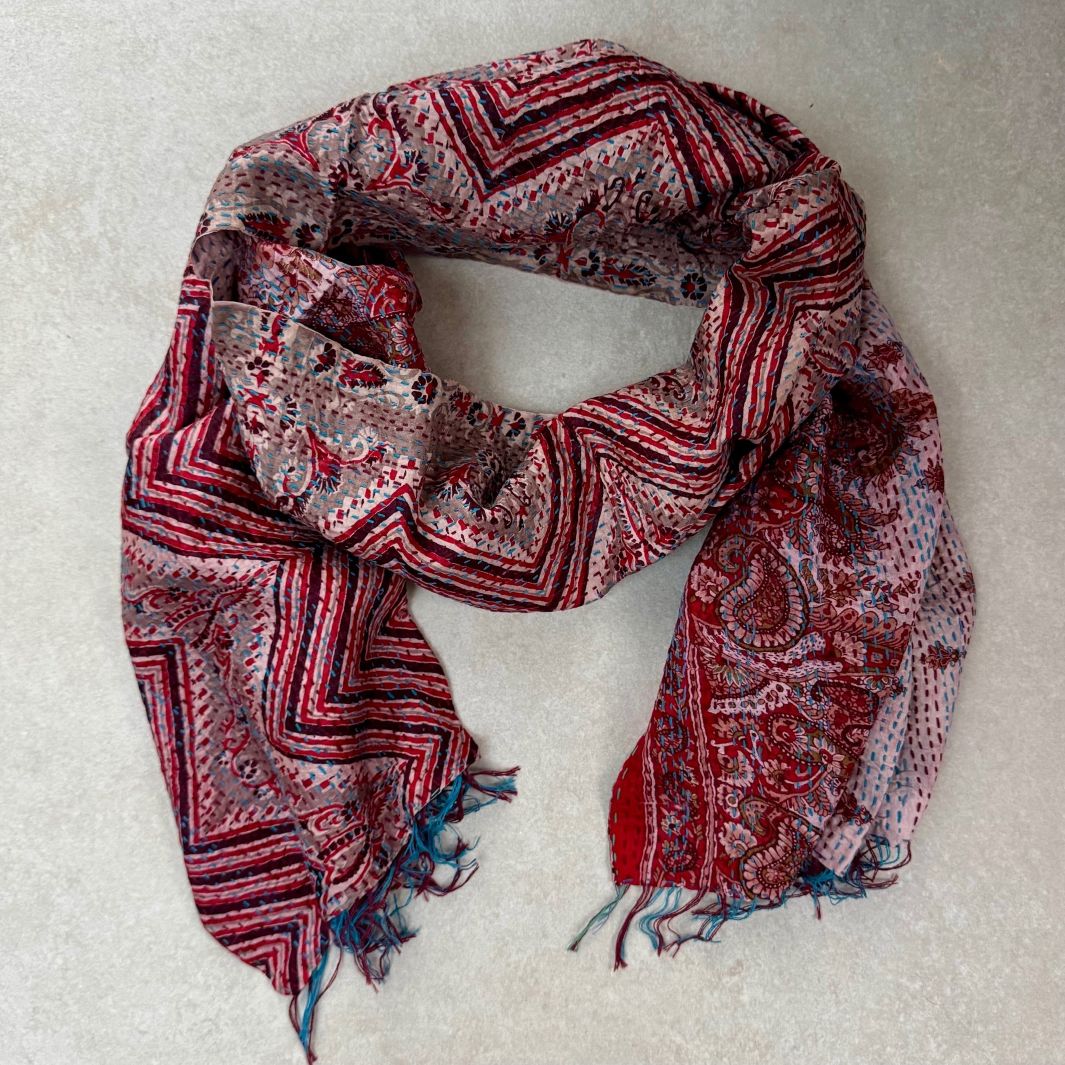 Upcycled Silk Kantha Stitch Scarf