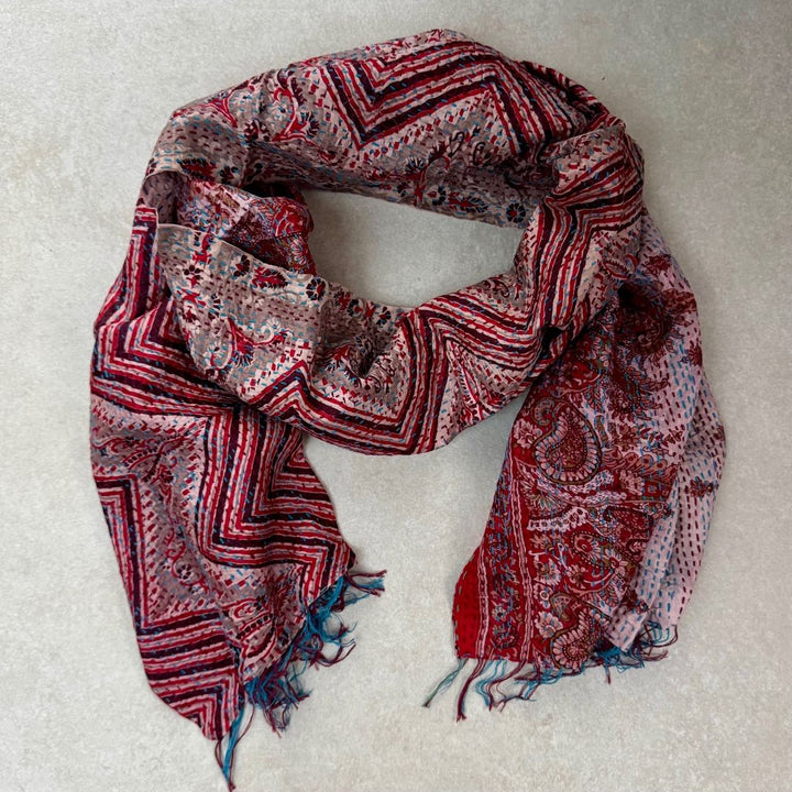 Upcycled Silk Kantha Stitch Scarf