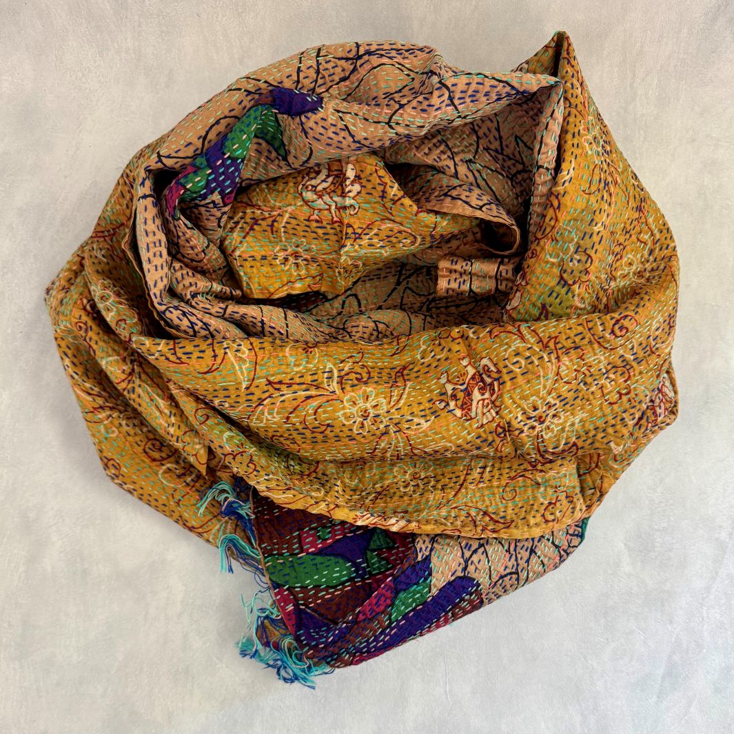 Upcycled Silk Kantha Stitch Scarf