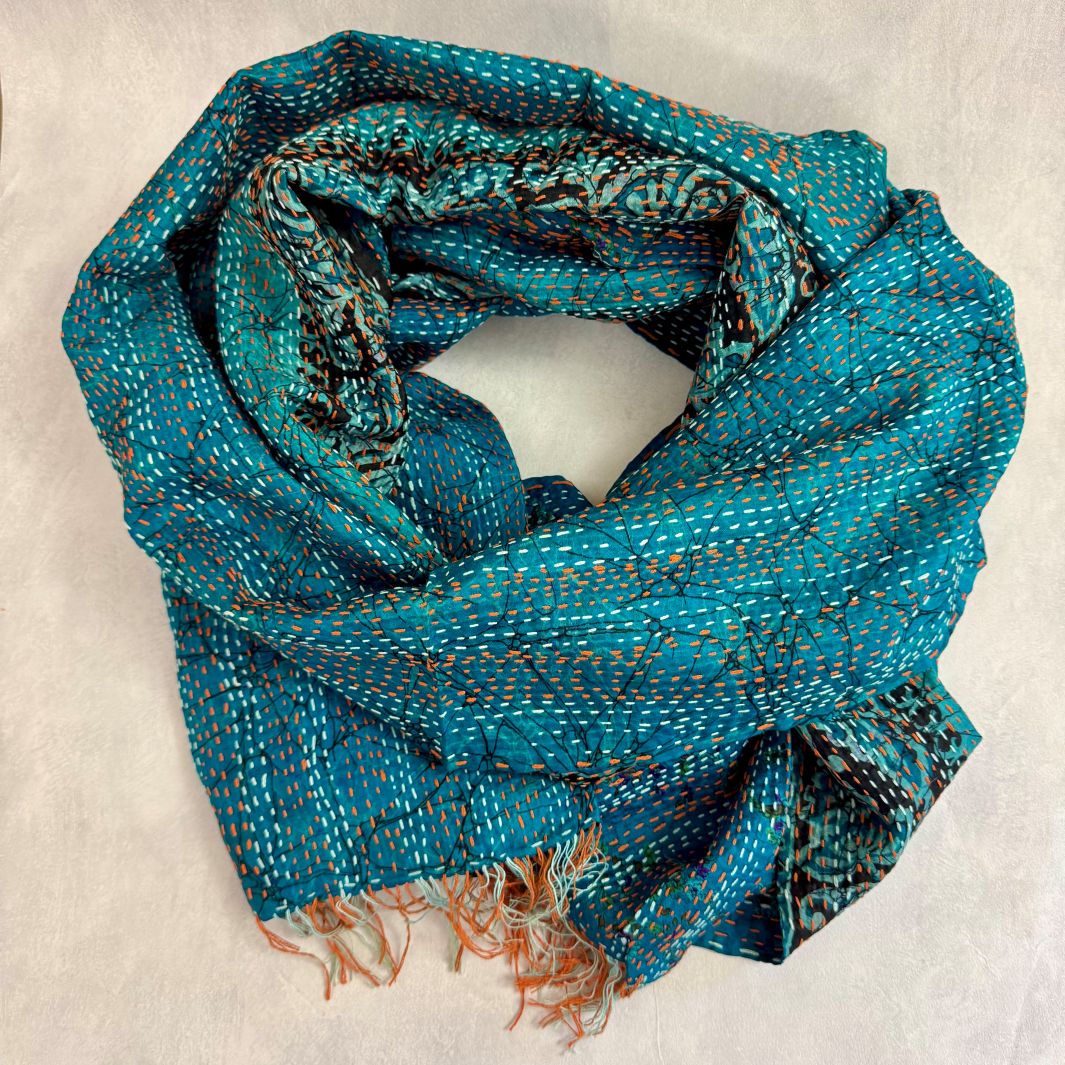 Upcycled Silk Kantha Stitch Scarf