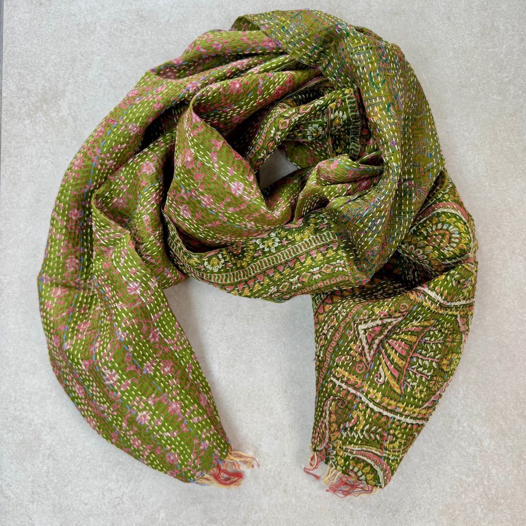 Upcycled Silk Kantha Stitch Scarf