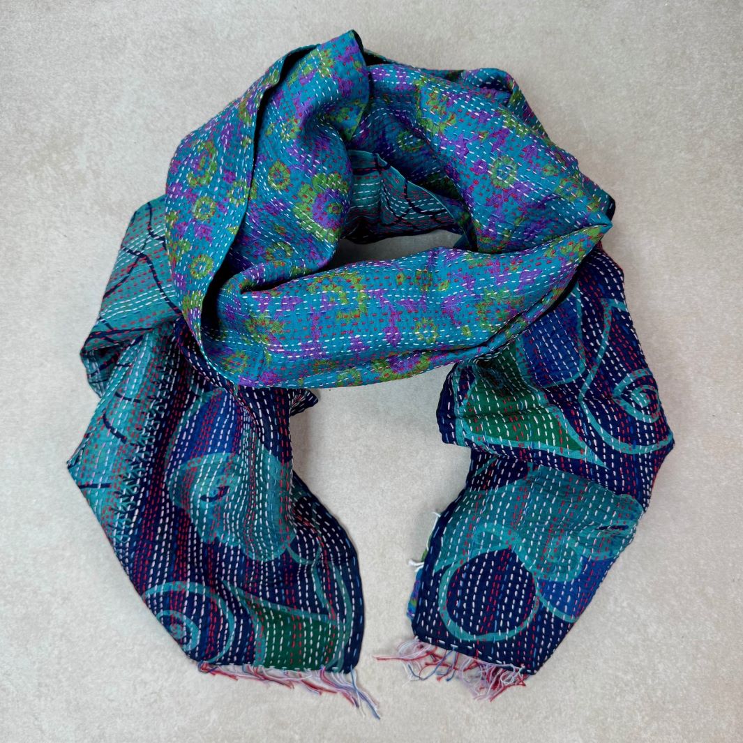 Upcycled Silk Kantha Stitch Scarf