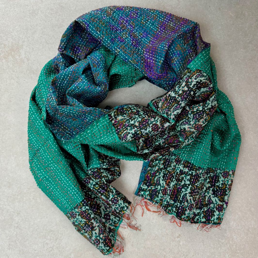Upcycled Silk Kantha Stitch Scarf