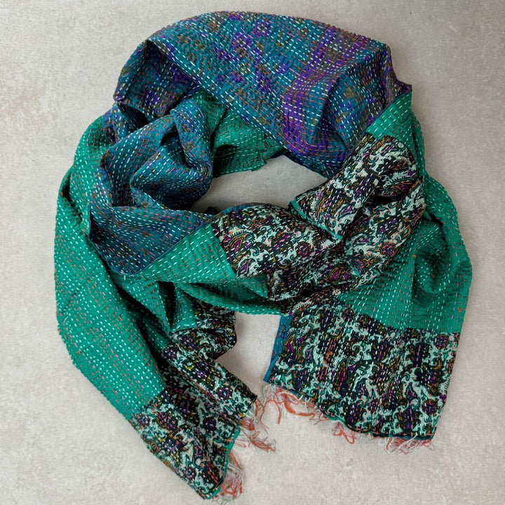 Upcycled Silk Kantha Stitch Scarf