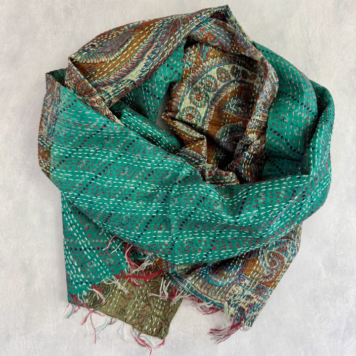 Upcycled Silk Kantha Stitch Scarf