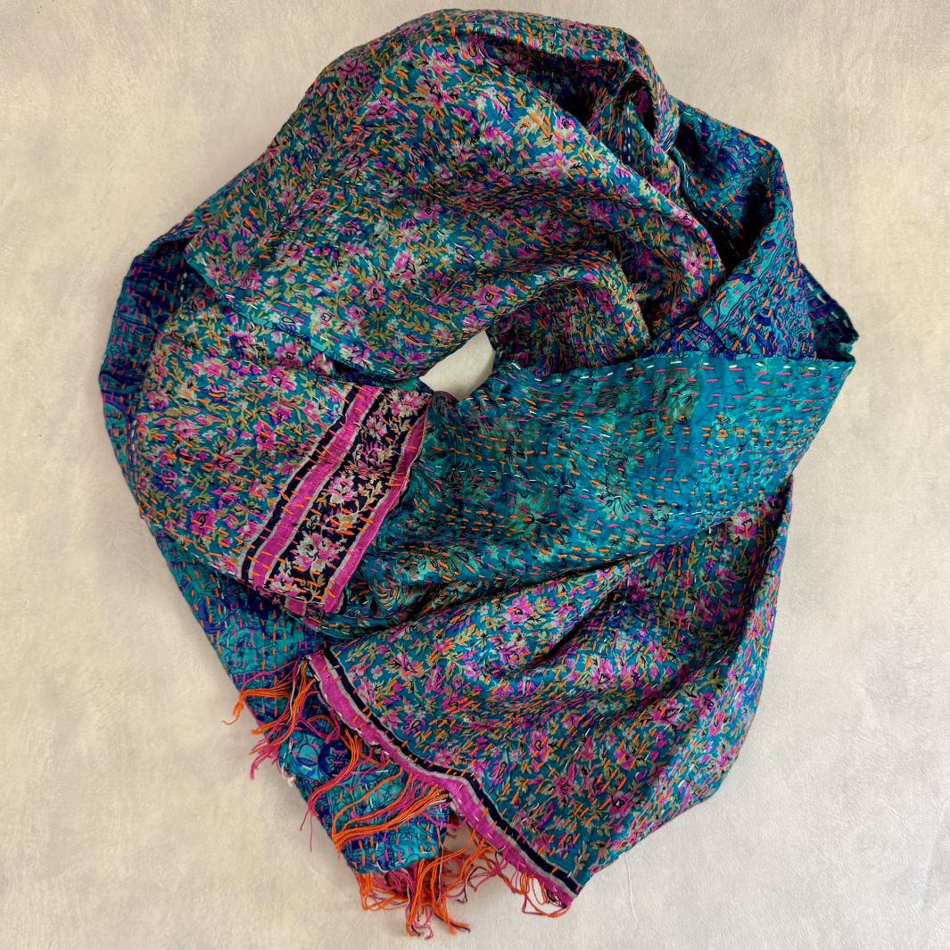 Upcycled Silk Kantha Stitch Scarf