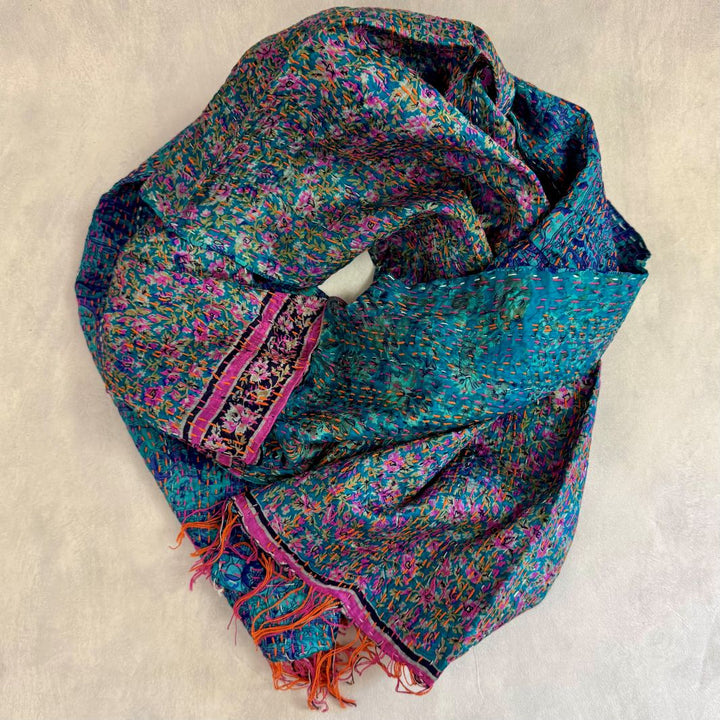 Upcycled Silk Kantha Stitch Scarf