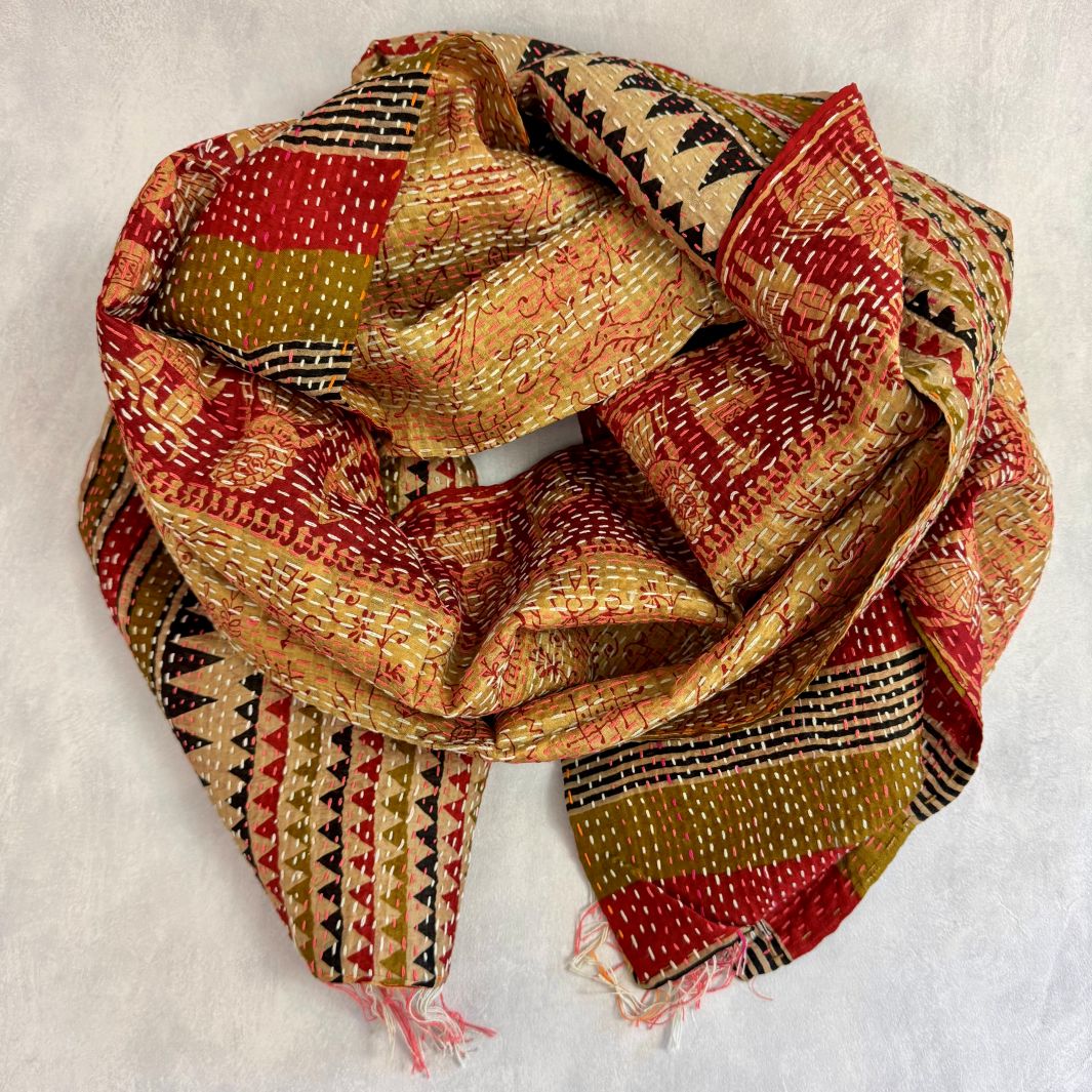 Upcycled Silk Kantha Stitch Scarf