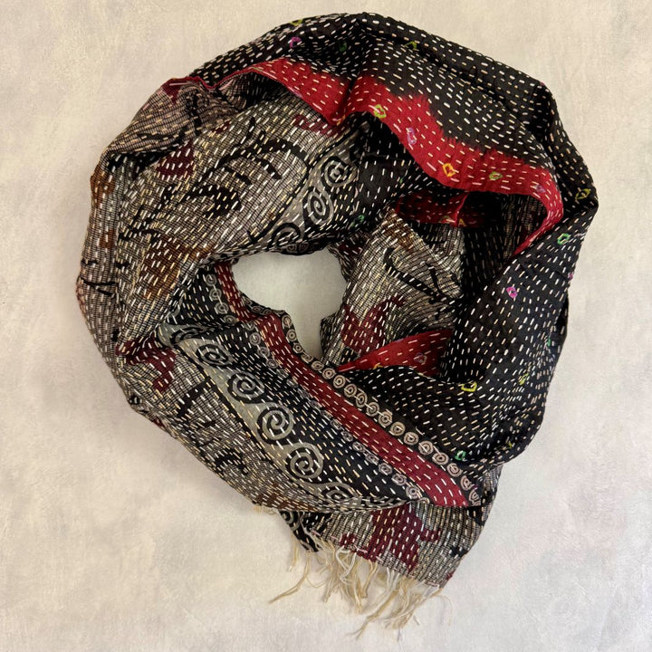 Upcycled Silk Kantha Stitch Scarf
