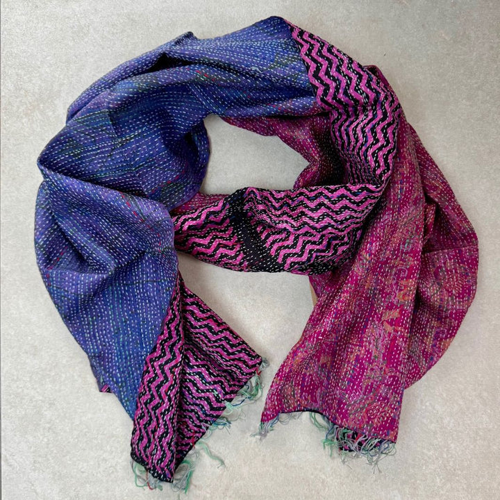 Upcycled Silk Kantha Stitch Scarf