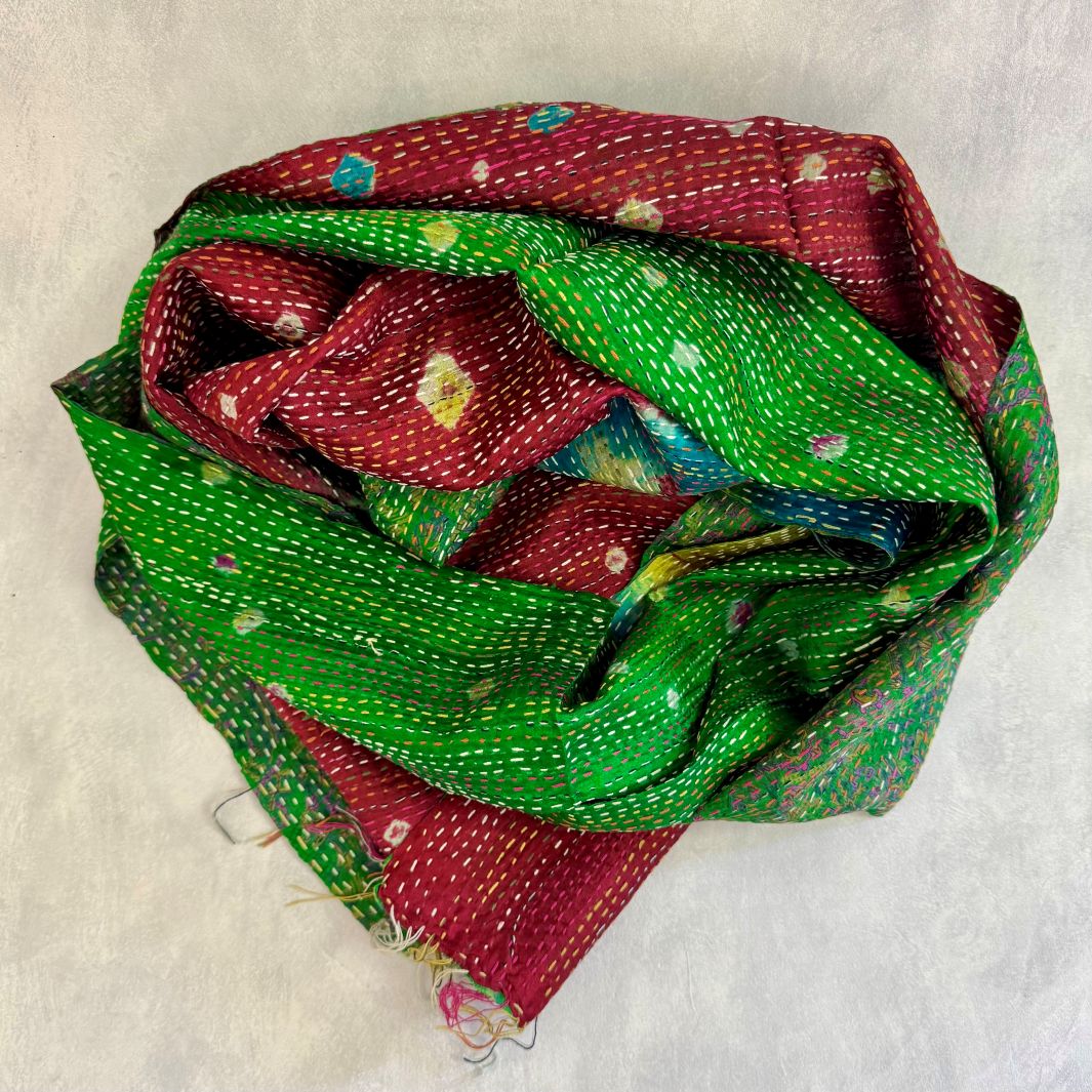 Upcycled Silk Kantha Stitch Scarf