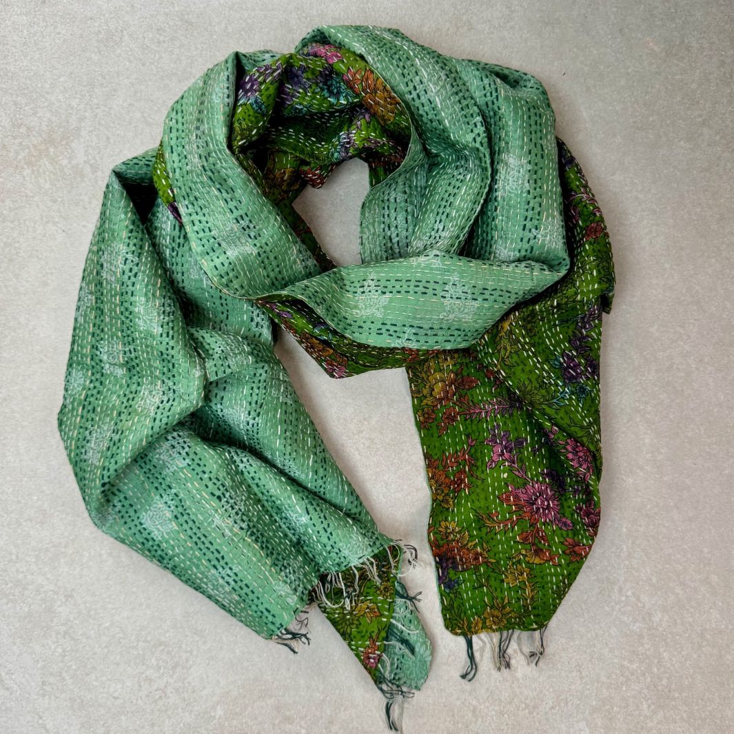 Upcycled Silk Kantha Stitch Scarf