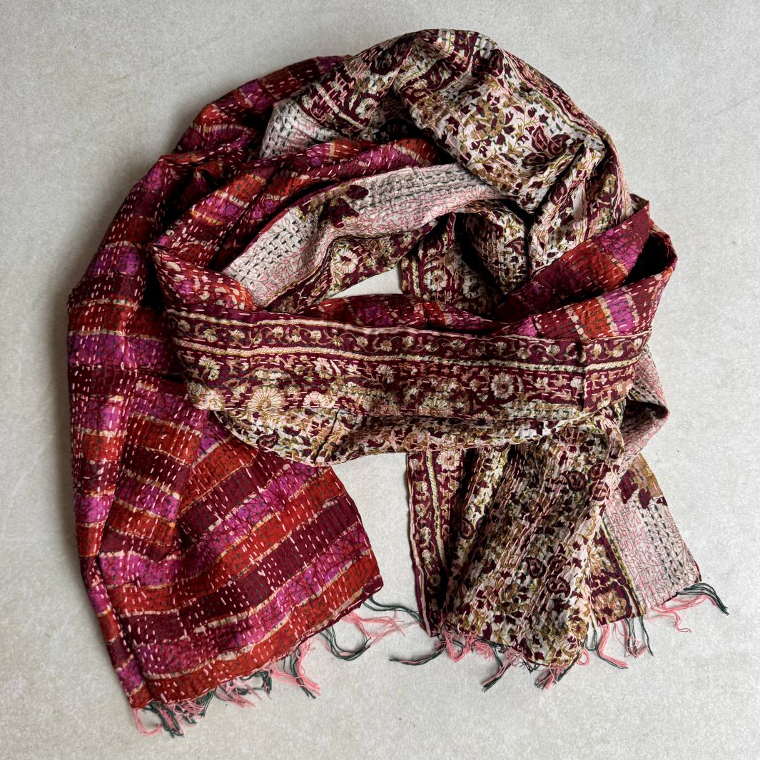 Upcycled Silk Kantha Stitch Scarf