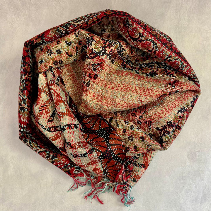 Upcycled Silk Kantha Stitch Scarf